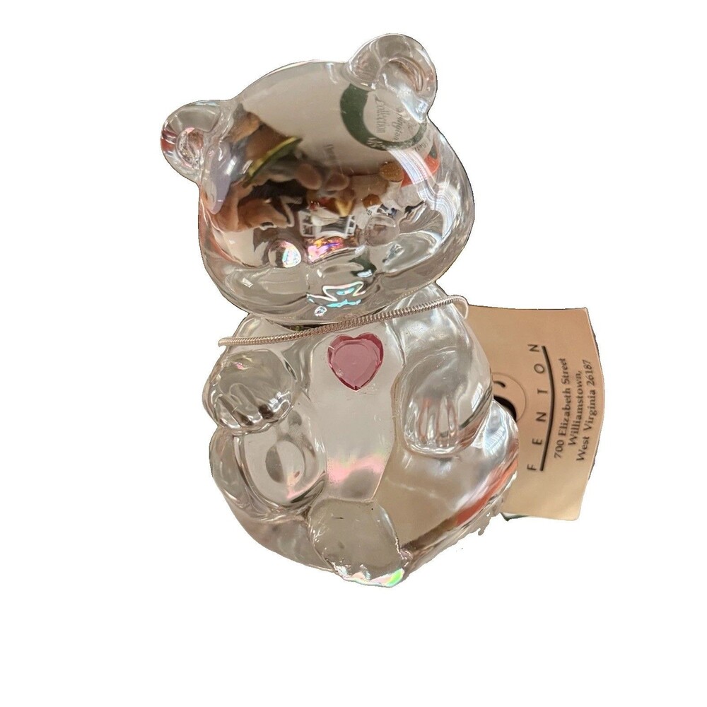 Vintage Fenton Art Glass USA Bear, Handmade New With Tag October Rose Zircon